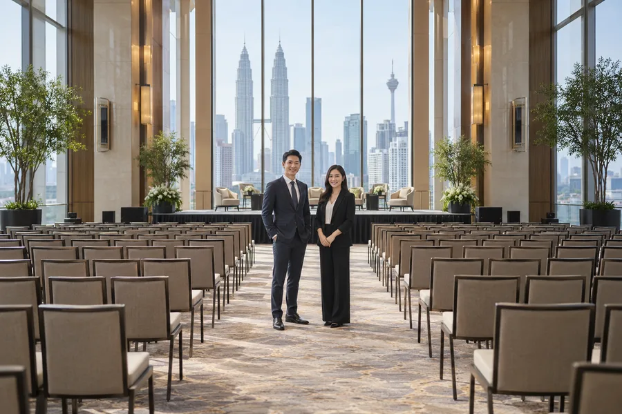 Professional event venue prepared for guests
