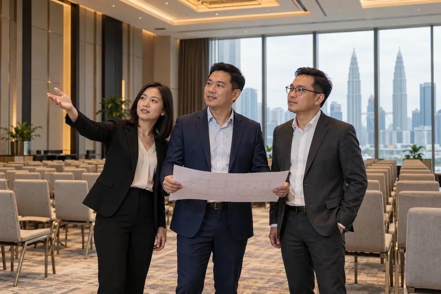 Event planners reviewing a conference venue