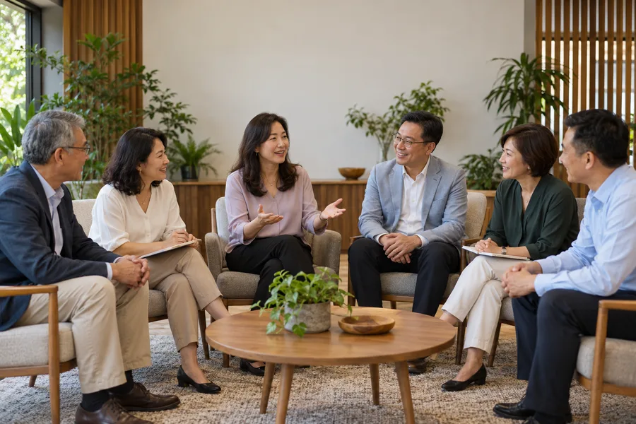 Members discussing ideas at an association gathering
