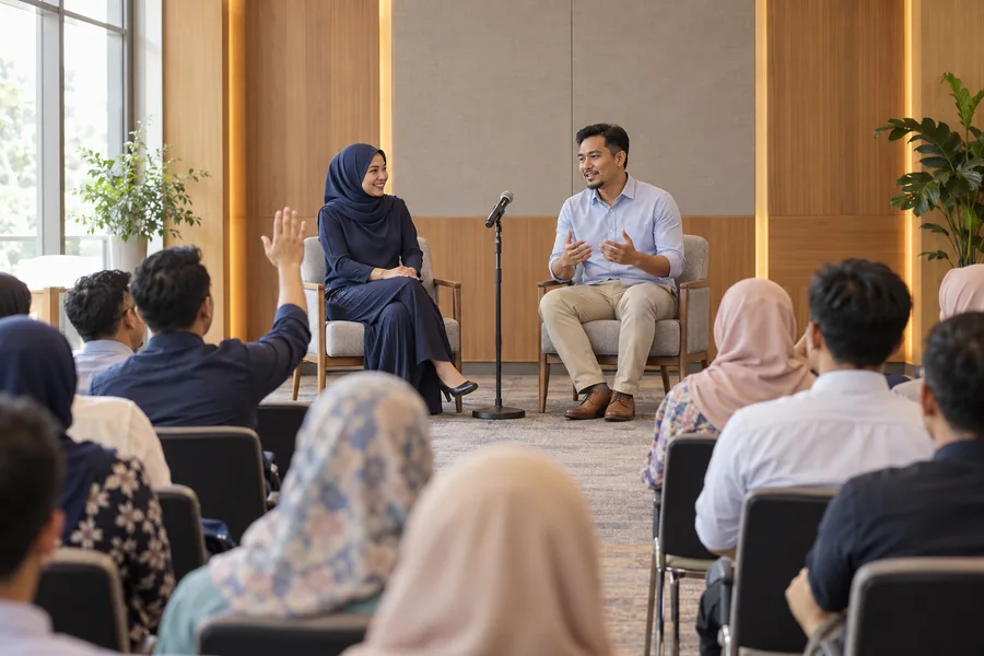Kakitangan menyertai sesi soal jawab town hall syarikat