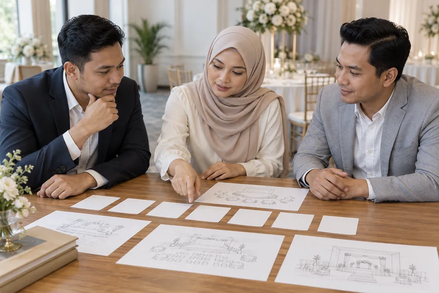 Pasukan acara merancang aliran kerja projek