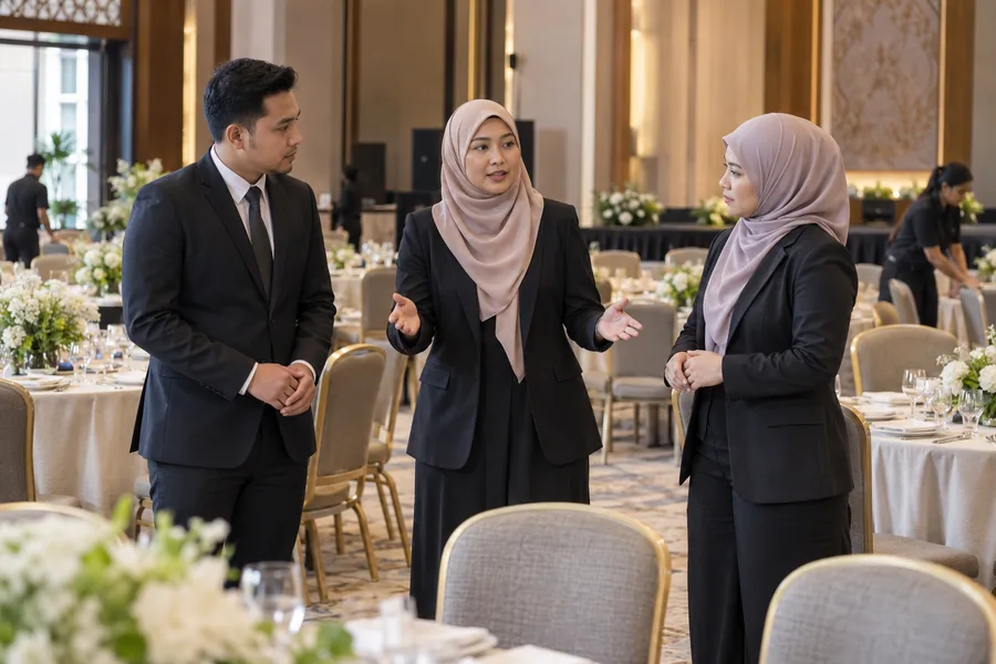 Pasukan agensi acara menyelaras projek
