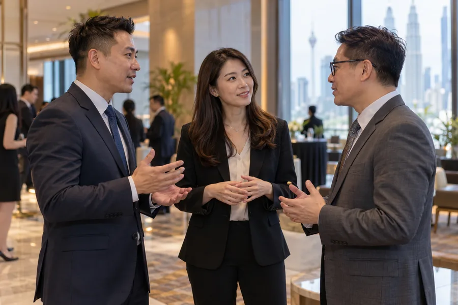 Conference partners meeting at an event