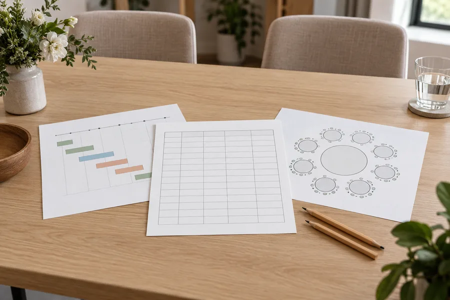 Event planning worksheets and stationery